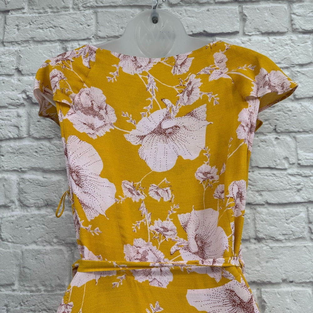 Free People French Quarter Wrap Mini Dress Yellow Pink Floral Size Large - Picture 12 of 15